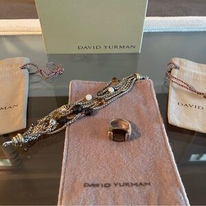 David Yurman Silver Smokey Quartz Ring and Bracelet set